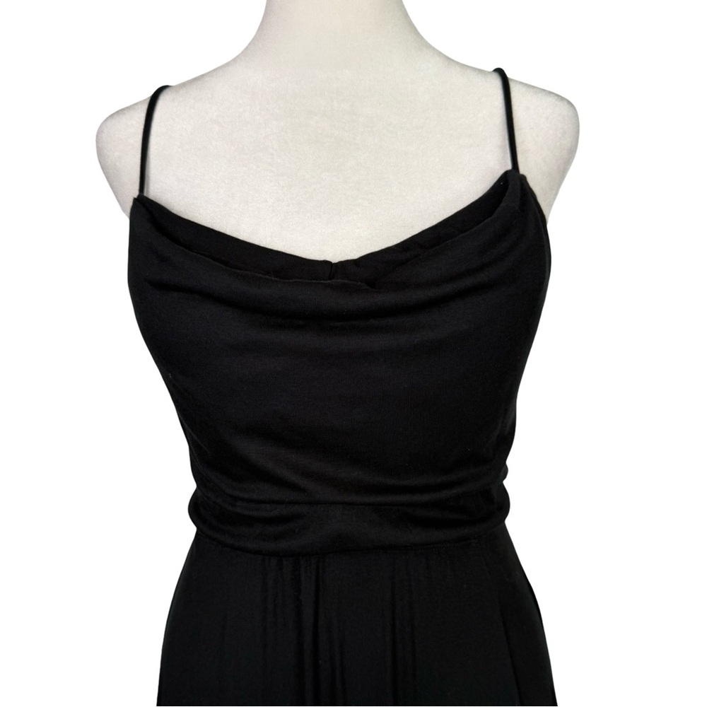 HALARA Jersey Knit Black Midi/Maxi Dress Draped neckline Tie back Size S EUC - Picture 2 of 6